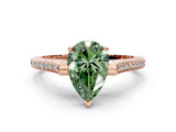 Rose gold Fancy Green Pear  Solitaire Diamond Ring with Channel Set Band and Bezel Prong Setting_53