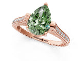 Rose gold Fancy Green Pear  Solitaire Diamond Ring with Channel Set Band and Bezel Prong Setting_54