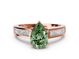 Rose gold Fancy Green Pear  Solitaire Diamond Ring with Channel-Set Band and Four-Prong Setting_3