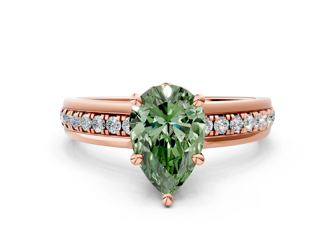 Rose gold Fancy Green Pear  Solitaire Diamond Ring with Channel Set Band and Six-Prong Setting_48