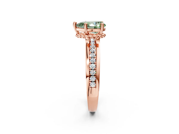 Rose gold Fancy Green Pear  Solitaire Diamond Ring with Channel Set Band and Six-Prong Setting