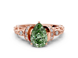 Rose gold Fancy Green Pear  Solitaire Diamond Ring with Filigree Band and Four-Prong Setting_63