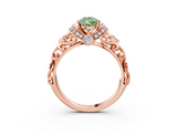 Rose gold Fancy Green Pear  Solitaire Diamond Ring with Filigree Band and Four-Prong Setting_66
