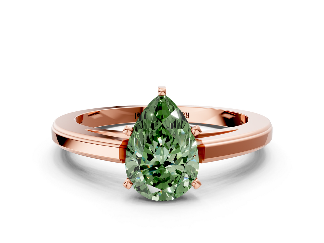 Rose gold Fancy Green Pear  Solitaire Diamond Ring with Four-Prong Setting and Classic Band_3