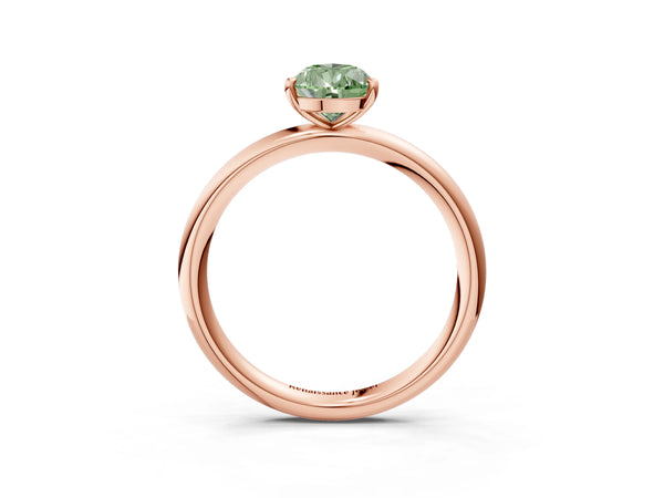 Rose gold Fancy Green Pear  Solitaire Diamond Ring with Four-Prong Setting on a Plain Band