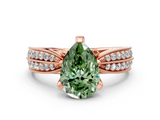 Rose gold Fancy Green Pear  Solitaire Diamond Ring with Milgrain Pavé Band and Four-Prong Setting_48