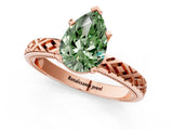 Rose gold Fancy Green Pear  Solitaire Diamond Ring with Milgrain and Black Enamel X Pattern Band_202