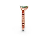 Rose gold Fancy Green Pear  Solitaire Diamond Ring with Milgrain and Black Enamel X Pattern Band_203