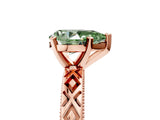 Rose gold Fancy Green Pear  Solitaire Diamond Ring with Milgrain and Black Enamel X Pattern Band_206