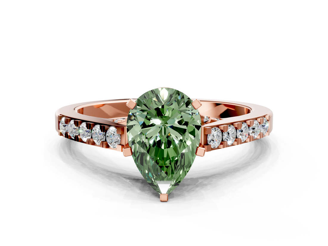 Rose gold Fancy Green Pear  Solitaire Diamond Ring with Pavé Band and Four-Prong Setting_69