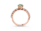Rose gold Fancy Green Pear  Solitaire Diamond Ring with Pave Band and Four-Prong Setting_214