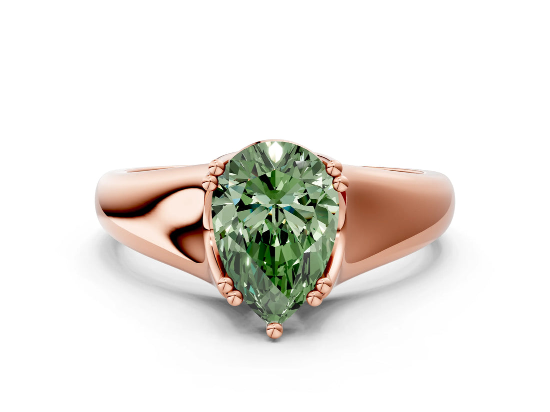 Rose gold Fancy Green Pear  Solitaire Diamond Ring with Six-Prong Cathedral Setting_32