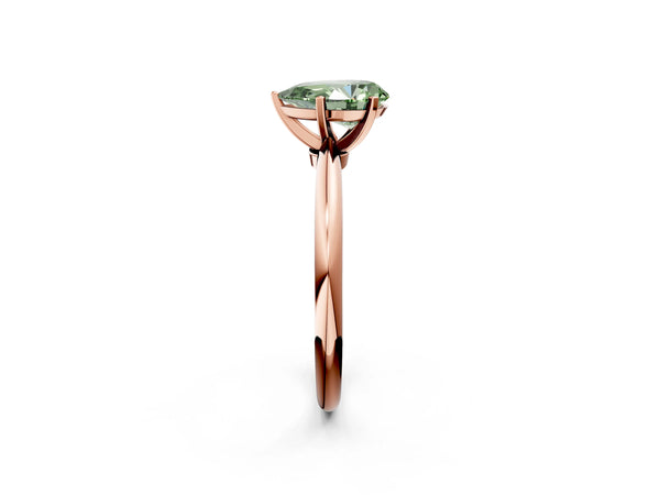 Rose gold Fancy Green Pear Cut Diamond Solitaire Ring with Six-Prong Setting and Classic Band
