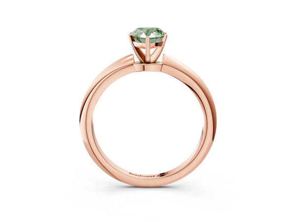 Rose gold Fancy Green Pear Cut Diamond Solitaire Ring with Six-Prong Setting and Classic Band