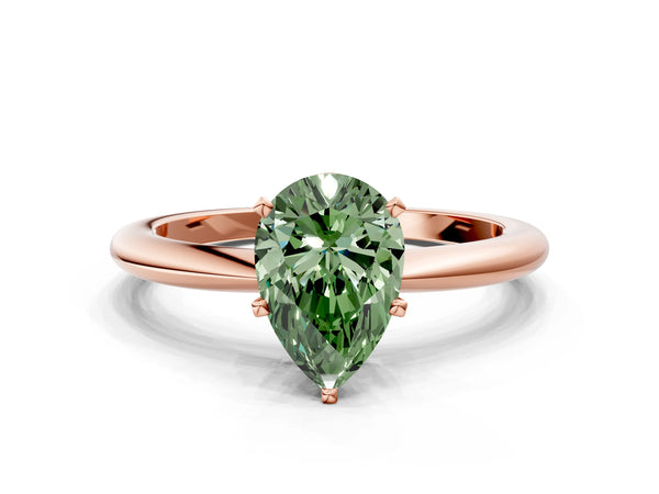 Rose gold Fancy Green Pear Cut Diamond Solitaire Ring with Six-Prong Setting and Classic Band