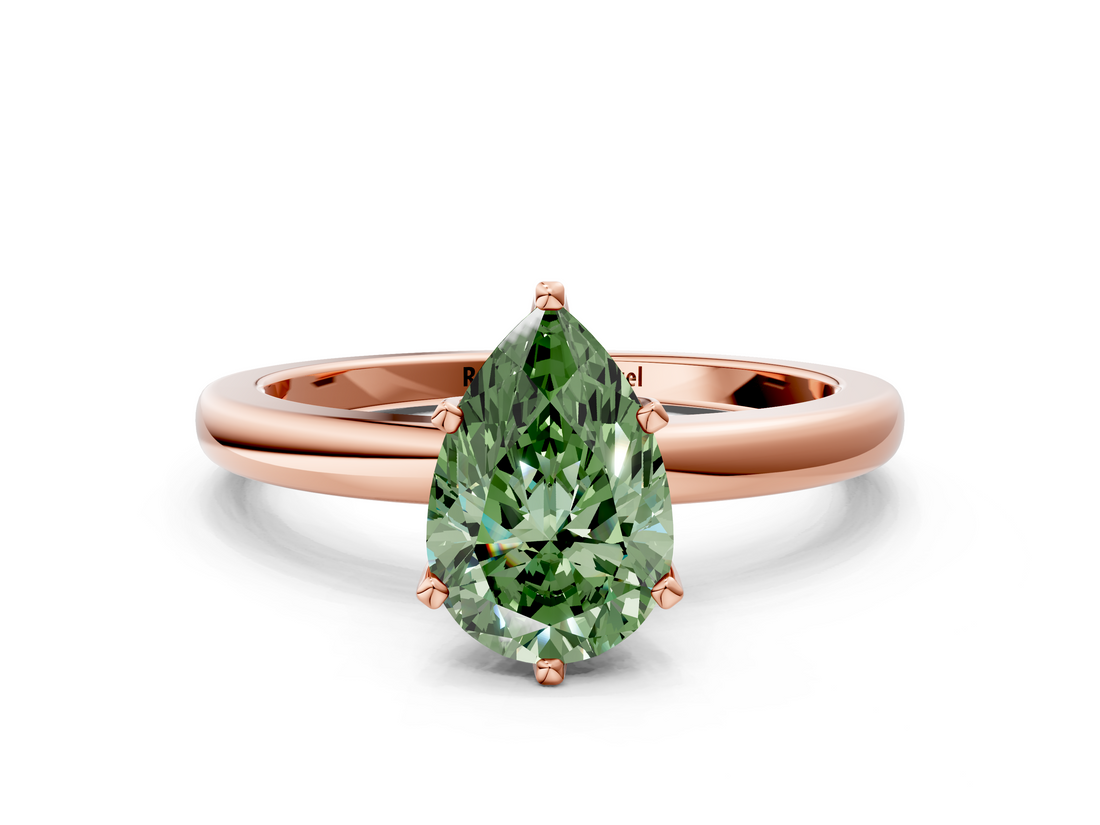 Rose gold Fancy Green Pear  Solitaire Diamond Ring with Six-Prong Setting on a Classic Band_3