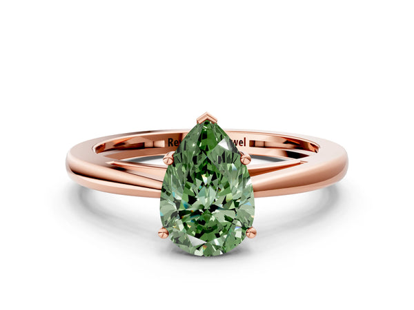 Rose gold Fancy Green Pear  Solitaire Diamond Ring with Split Shank and Four-Prong Setting