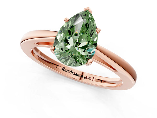 Rose gold Fancy Green Pear  Solitaire Diamond Ring with Split Shank and Four-Prong Setting