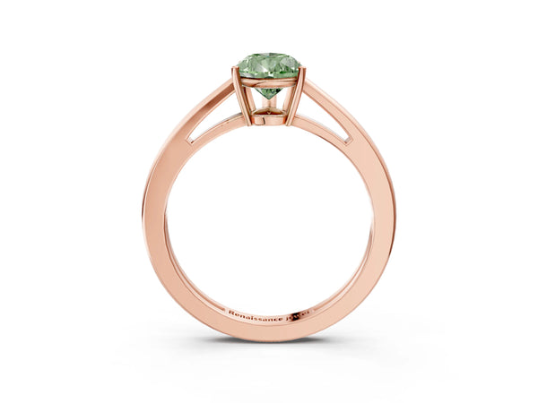 Rose gold Fancy Green Pear  Solitaire Diamond Ring with Split Shank and Four-Prong Setting