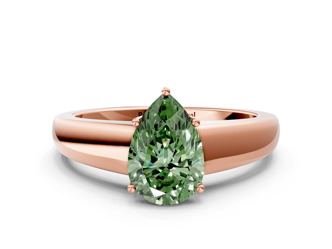Rose gold Fancy Green Pear  Solitaire Diamond Ring with Tapered Band and Four-Prong Setting_49