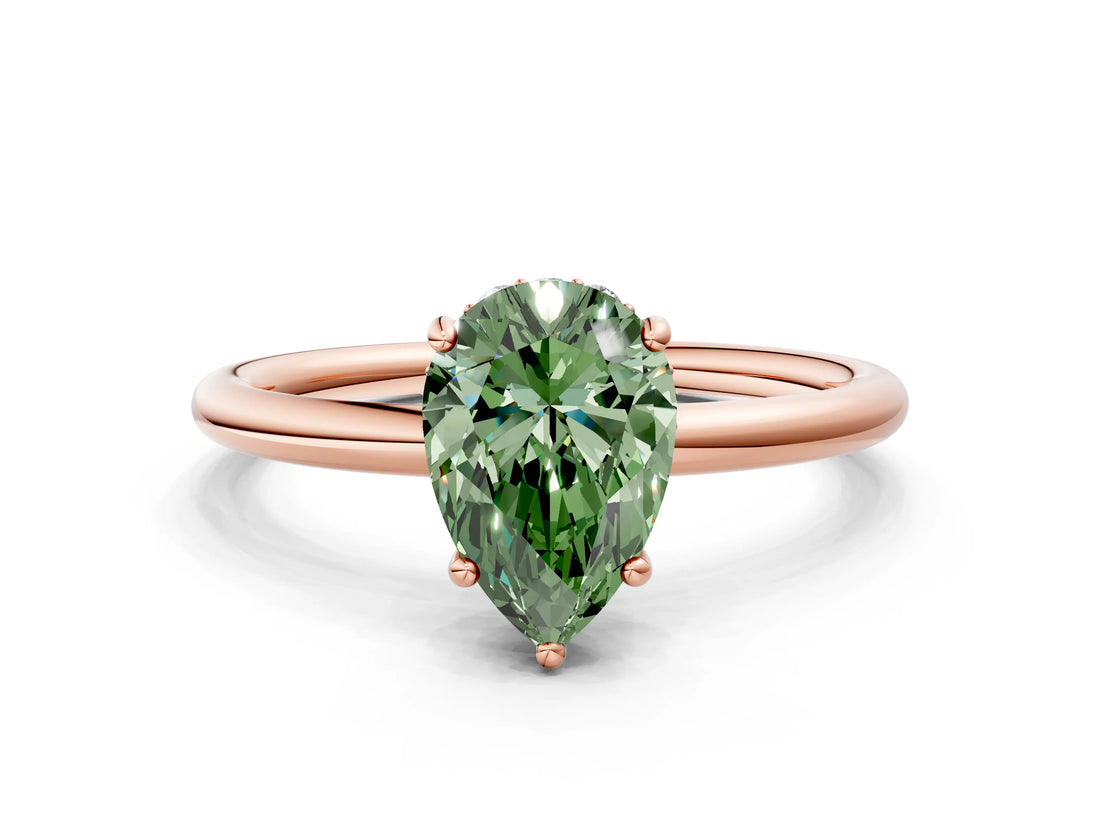 Rose gold Fancy Green Pear  Solitaire Diamond Ring with a Classic Band and Four-Prong Setting 1