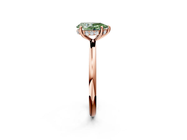 Rose gold Fancy Green Pear  Solitaire Diamond Ring with a Classic Band and Four-Prong Setting