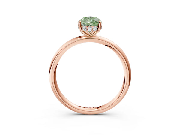 Rose gold Fancy Green Pear  Solitaire Diamond Ring with a Classic Band and Four-Prong Setting