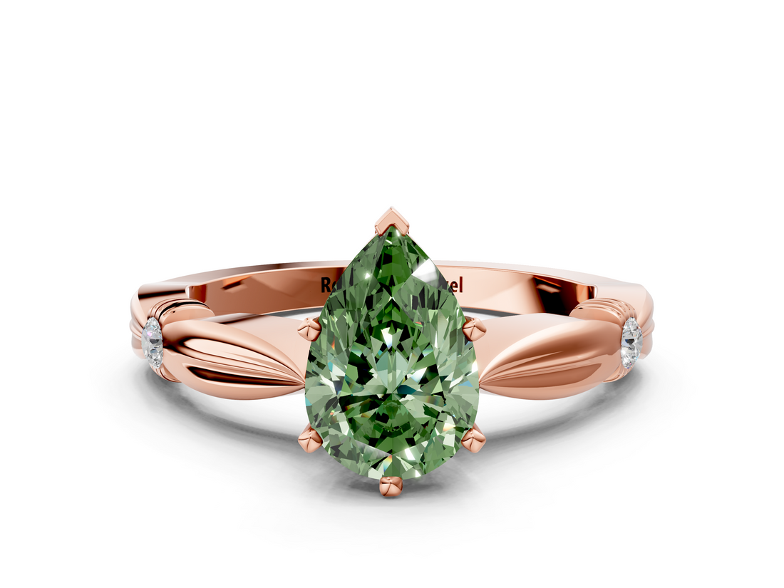 Rose gold Fancy Green Pear  Solitaire Diamond Twisted Band with Four-Prong Setting_81