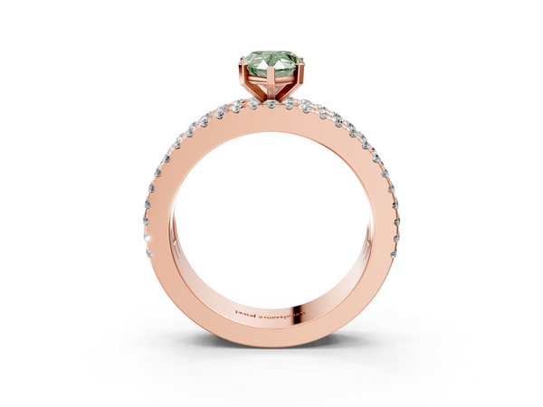 Rose gold Fancy Green Pear Cut Diamond Solitaire Ring with Pavé and Channel Set Band