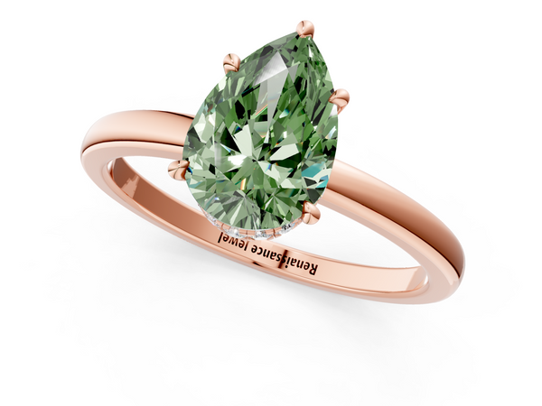 Rose gold Fancy Green Pear  Solitaire Engagement Ring with Cathedral Band and Four-Prong Setting