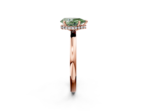 Rose gold Fancy Green Pear  Solitaire Engagement Ring with Cathedral Band and Four-Prong Setting