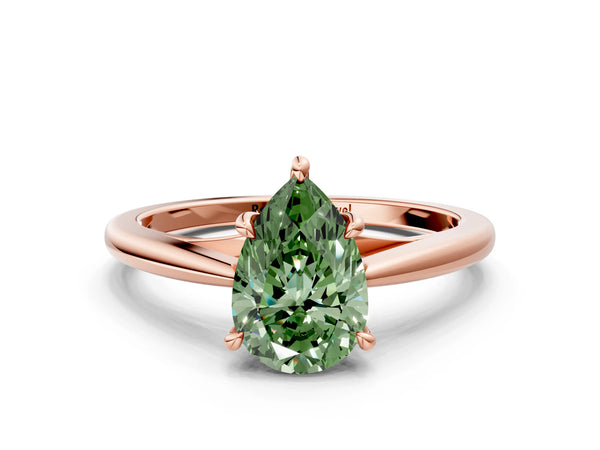 Rose gold Fancy Green Pear  Solitaire Engagement Ring with Four-Prong Setting and Classic Band