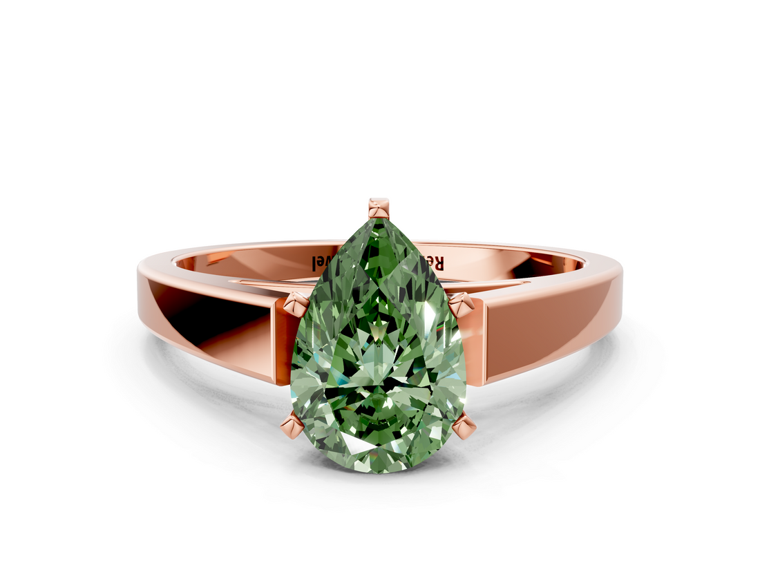 Rose gold Fancy Green Pear  Solitaire Engagement Ring with Four-Prong Setting and Tapered Band_3