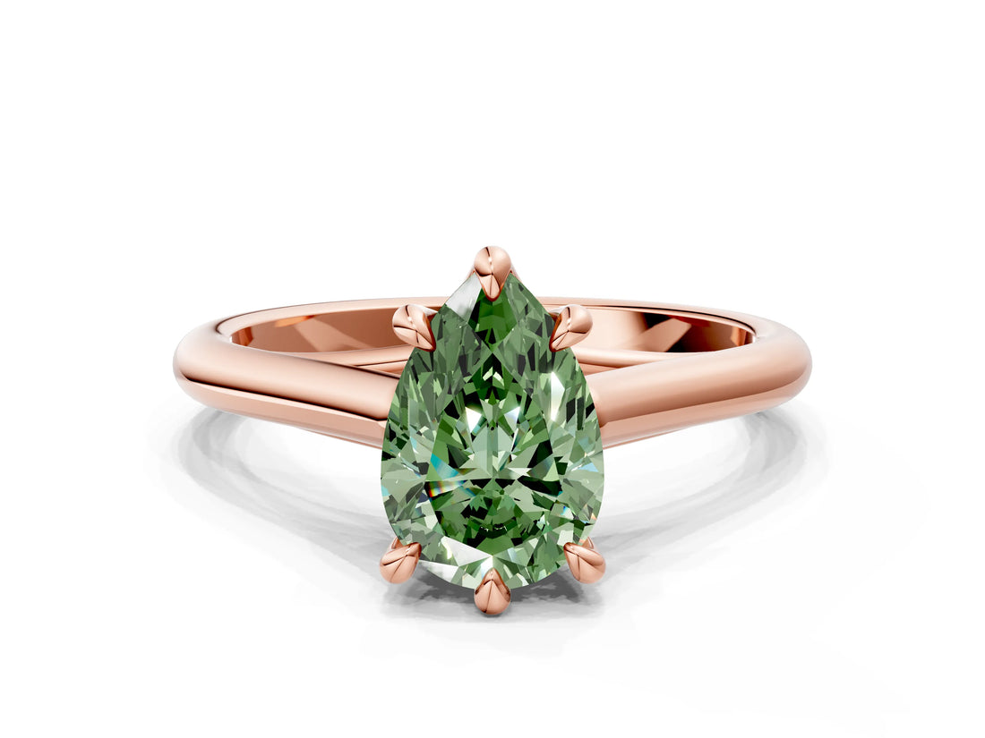 Rose gold Fancy Green Pear  Solitaire Engagement Ring with Six-Prong Setting and Classic Band 1