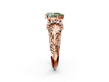 Rose gold Fancy Green Pear  Solitaire Filigree Engagement Ring with Halo and Prong Setting_70