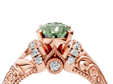 Rose gold Fancy Green Pear  Solitaire Filigree Engagement Ring with Halo and Prong Setting_72
