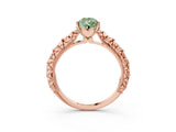 Rose gold Fancy Green Pear  Solitaire Floral Milgrain Engagement Ring_53