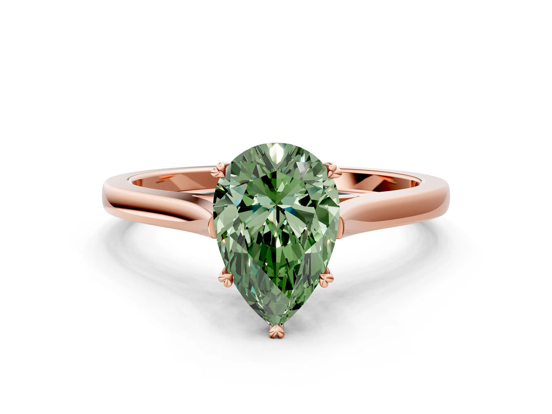 Rose gold Fancy Green Pear  Solitaire Heart Prong Engagement Ring with Tapered Band_55