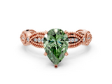 Rose gold Fancy Green Pear  Solitaire Milgrain Diamond Engagement Ring with Bezel and Marquise Band_165