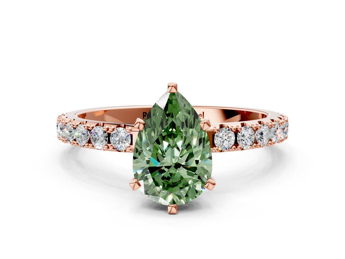Rose gold Fancy Green Pear  Solitaire Pavé Band with Four-Prong Setting_154