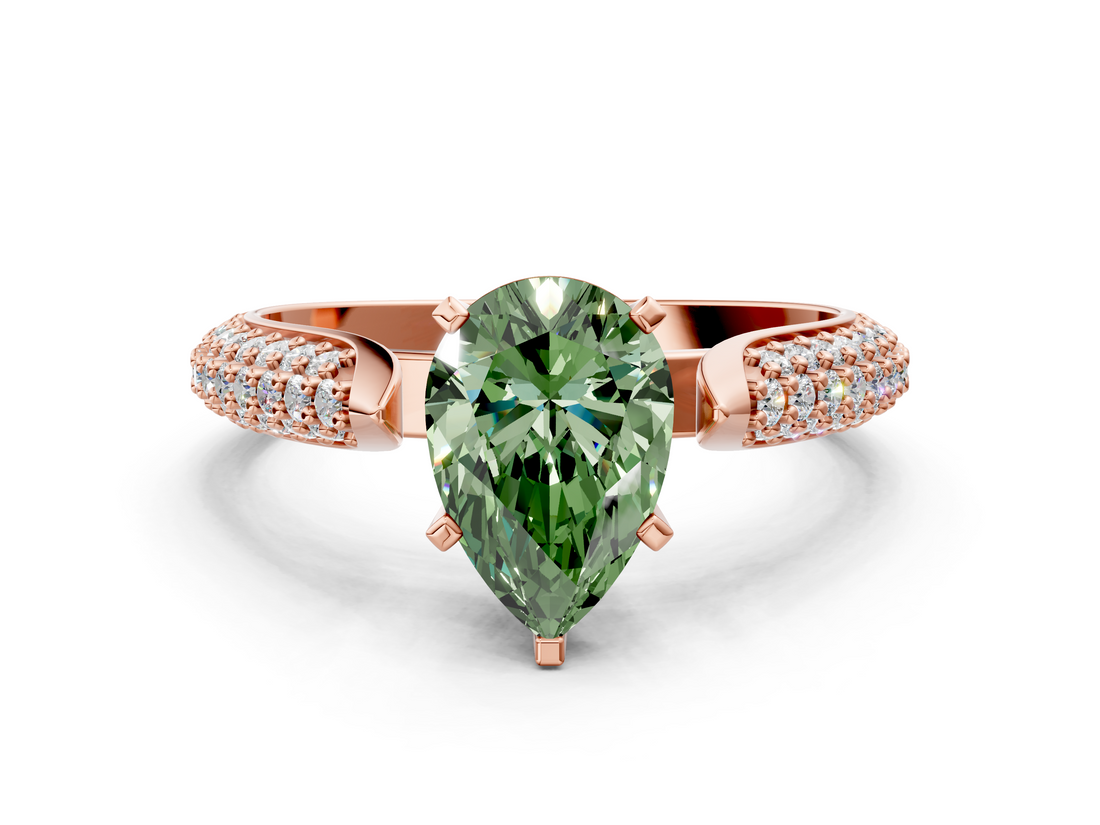 Rose gold Fancy Green Pear  Solitaire Pavé Diamond Engagement Ring with Four-Prong Setting_139