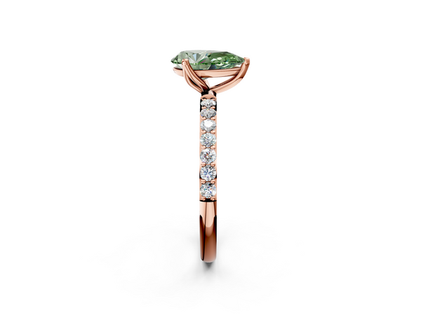 Rose gold Fancy Green Pear Cut Diamond Solitaire Engagement Ring with Round  Pavé Band and Prong Setting