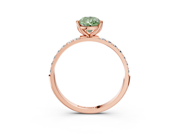 Rose gold Fancy Green Pear Cut Diamond Solitaire Engagement Ring with Round  Pavé Band and Prong Setting