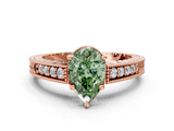 Rose gold Fancy Green Pear  Solitaire Pavé Diamond Milgrain Engagement Ring with Four-Prong Setting_3