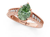 Rose gold Fancy Green Pear  Solitaire Pavé Diamond Milgrain Engagement Ring with Four-Prong Setting_4