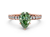 Rose gold Fancy Green Pear  Solitaire Pave Diamond Engagement Ring with Four-Prong Setting_247