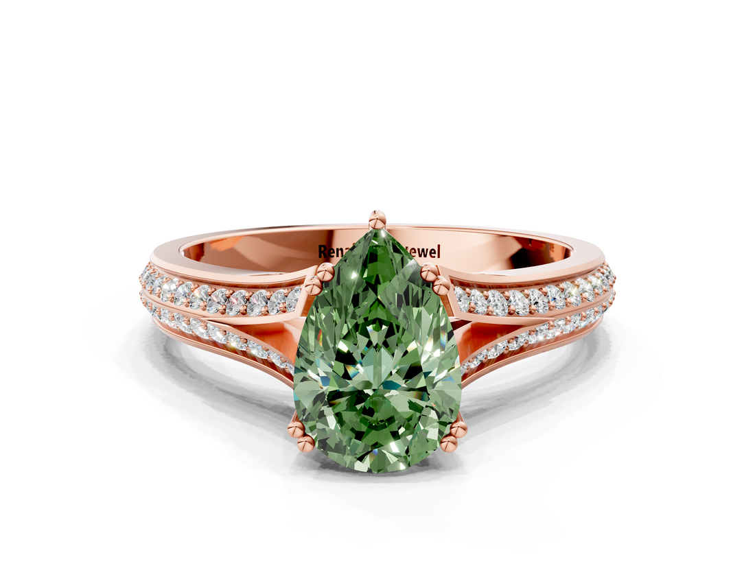 Rose gold Fancy Green Pear  Solitaire Pave Split Shank Engagement Ring with Six-Prong Setting_37
