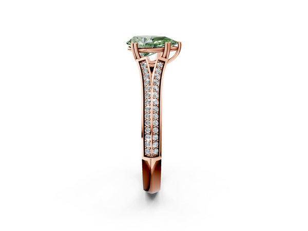 Rose gold Fancy Green Pear Cut Diamond Split Shank Engagement Ring with Pavé Band