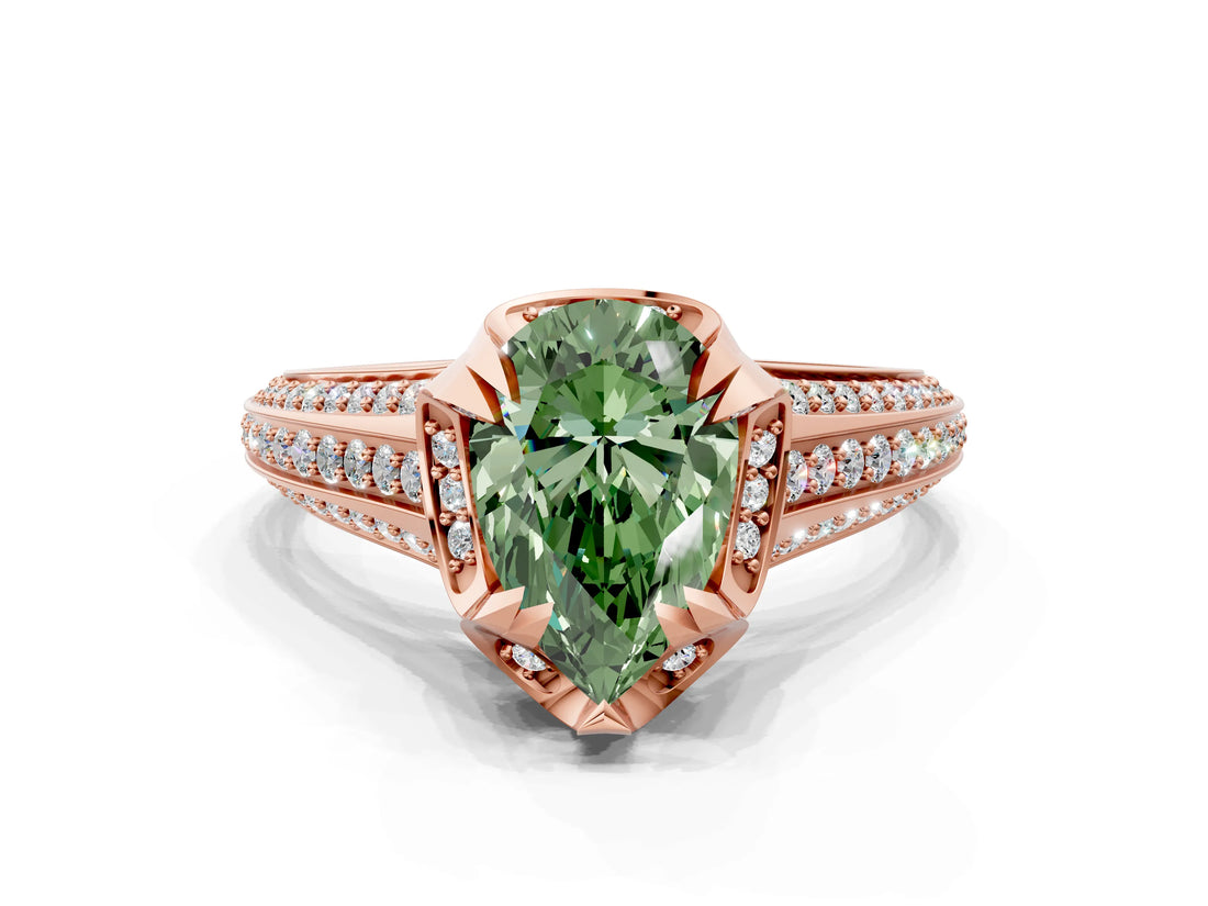 Rose gold Fancy Green Pear  Solitaire Pave Split Shank Ring with Four-Prong Setting_141