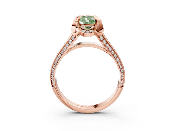 Rose gold Fancy Green Pear  Solitaire Pave Split Shank Ring with Four-Prong Setting